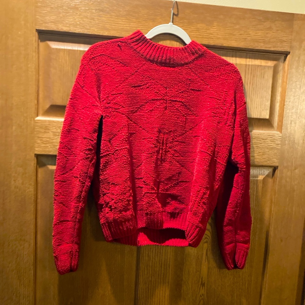 Weatherproof Vintage red sparkle knit sweater cropped length - S